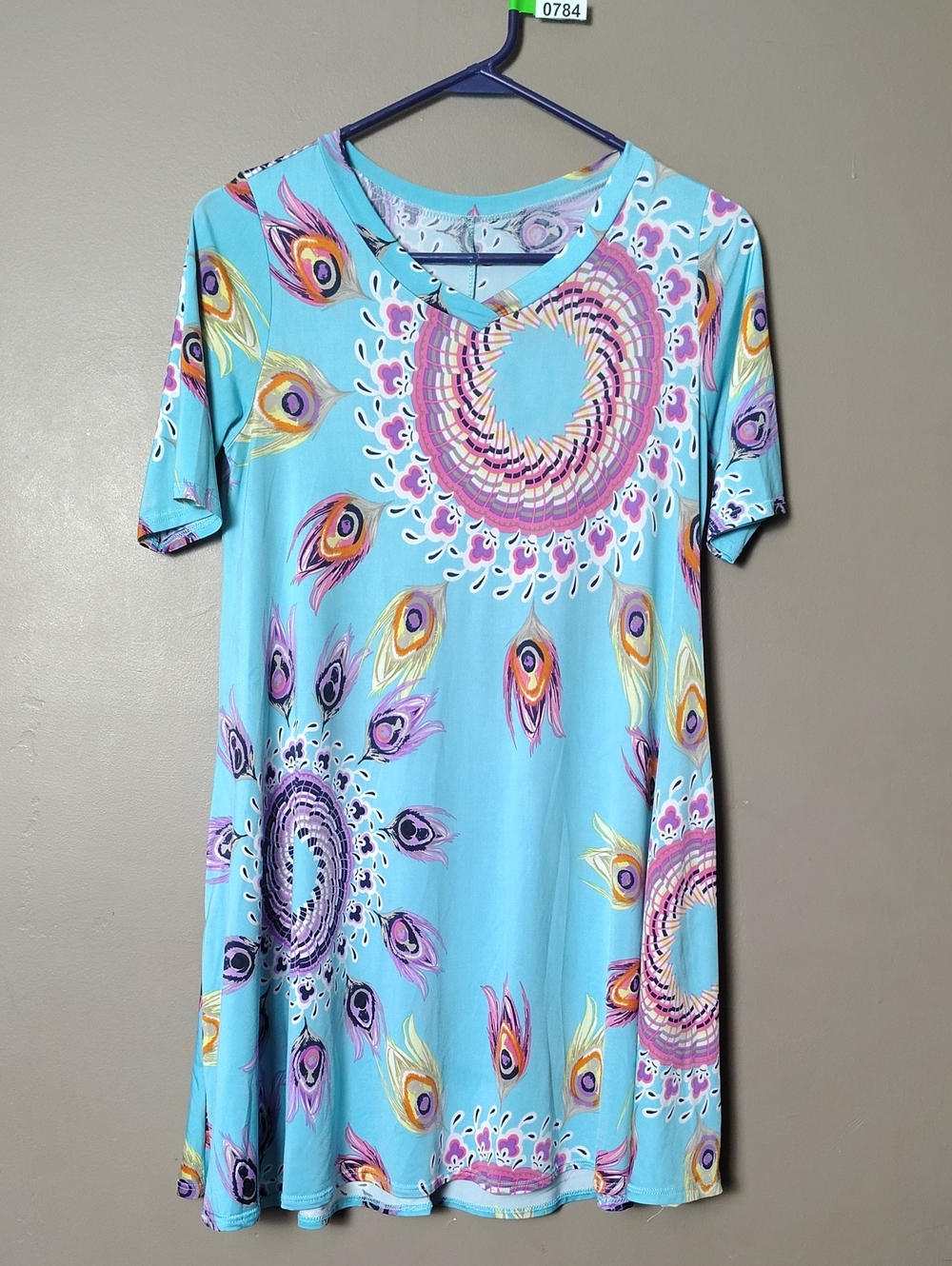 Unbranded Teal And Bright Patterned Shirt Dress W Pockets Size S